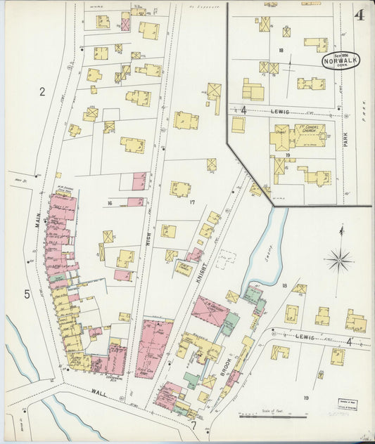 Sanborn Fire Insurance Map from Norwalk, Fairfield County, Connecticut (1896), Sheet #0004 - Historic Sanborn Fire Insurance Map Print, vintage old map wall art, antique decor, genealogy gift, Connecticut Connecticut map