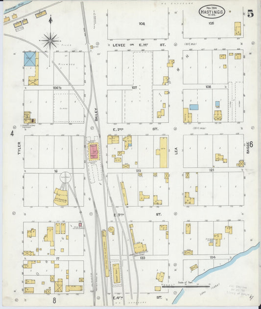 Sanborn Fire Insurance Map from Hastings, Dakota County, Minnesota (1904), Sheet #0005 - Historic Sanborn Fire Insurance Map Print, vintage old map wall art, antique decor, genealogy gift, Minnesota Minnesota map