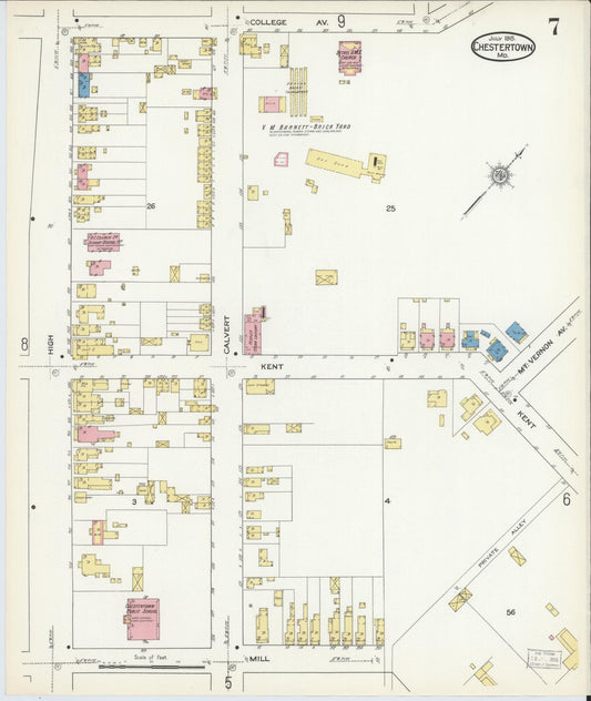 Kent, Maryland - 1915 - Sanborn Fire Insurance Map, Sheet #0007 - Historic Sanborn Fire Insurance Map Print, Kent Maryland 1915 0007 vintage old map wall art