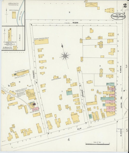 Sanborn Fire Insurance Map from Franklinville, Cattaraugus County, New York (1904), Sheet #0002 - Historic Sanborn Fire Insurance Map Print, vintage old map wall art, antique decor, genealogy gift, New York New York map