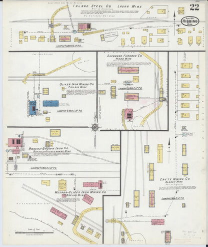 Sanborn Fire Insurance Map from Hibbing, Saint Louis County, Minnesota (1921), Sheet #0022 - Historic Sanborn Fire Insurance Map Print, vintage old map wall art, antique decor, genealogy gift, Minnesota Minnesota map
