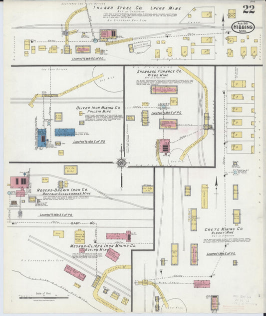 Sanborn Fire Insurance Map from Hibbing, Saint Louis County, Minnesota (1921), Sheet #0022 - Historic Sanborn Fire Insurance Map Print, vintage old map wall art, antique decor, genealogy gift, Minnesota Minnesota map