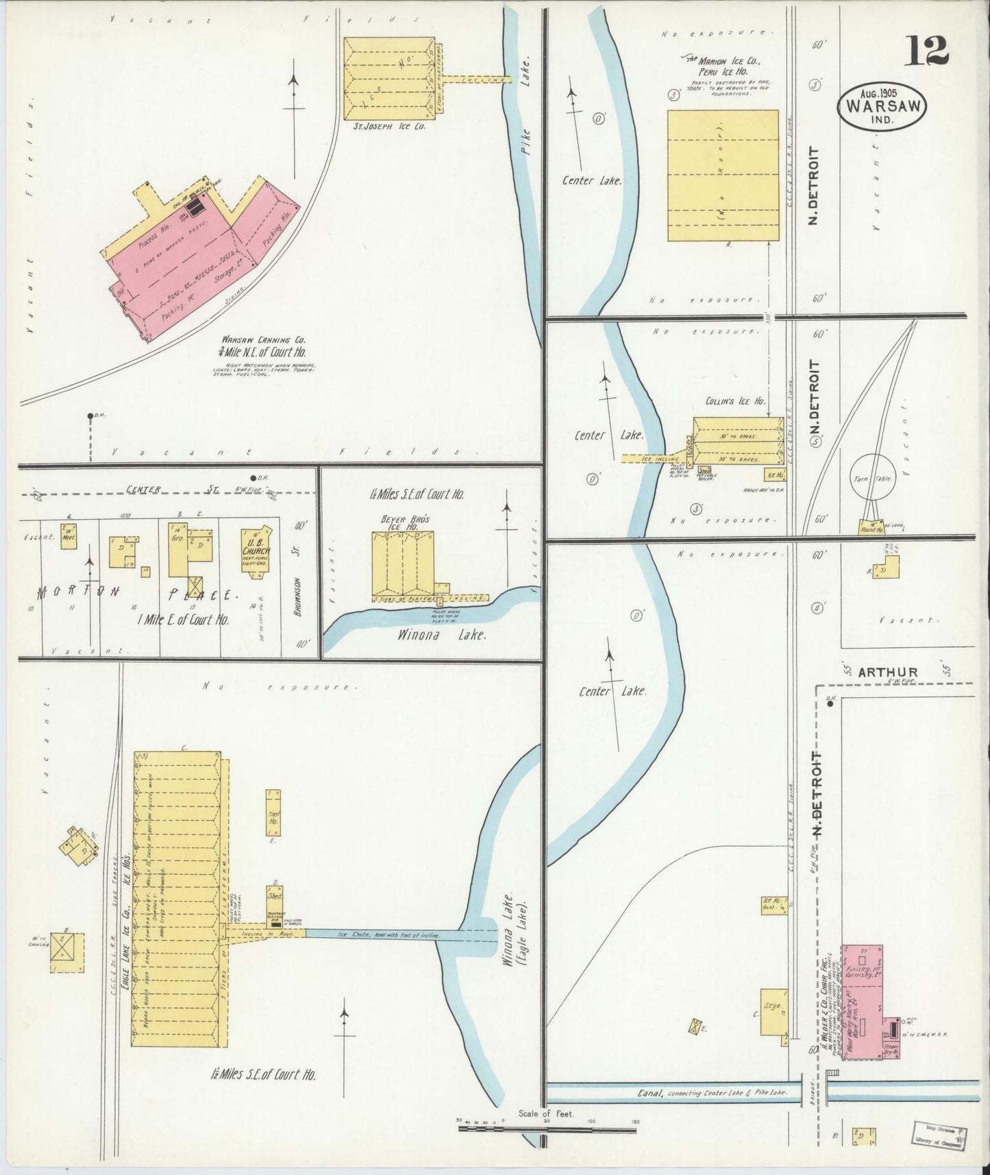 Sanborn Fire Insurance Map from Warsaw, Kosciusko County, Indiana (1905), Sheet #0012 - Historic Sanborn Fire Insurance Map Print, vintage old map wall art, antique decor, genealogy gift, Indiana Indiana map