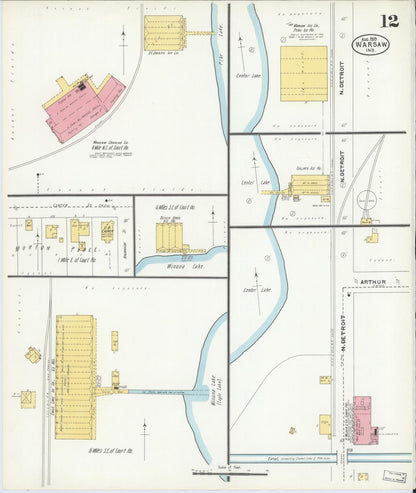 Sanborn Fire Insurance Map from Warsaw, Kosciusko County, Indiana (1905), Sheet #0012 - Historic Sanborn Fire Insurance Map Print, vintage old map wall art, antique decor, genealogy gift, Indiana Indiana map