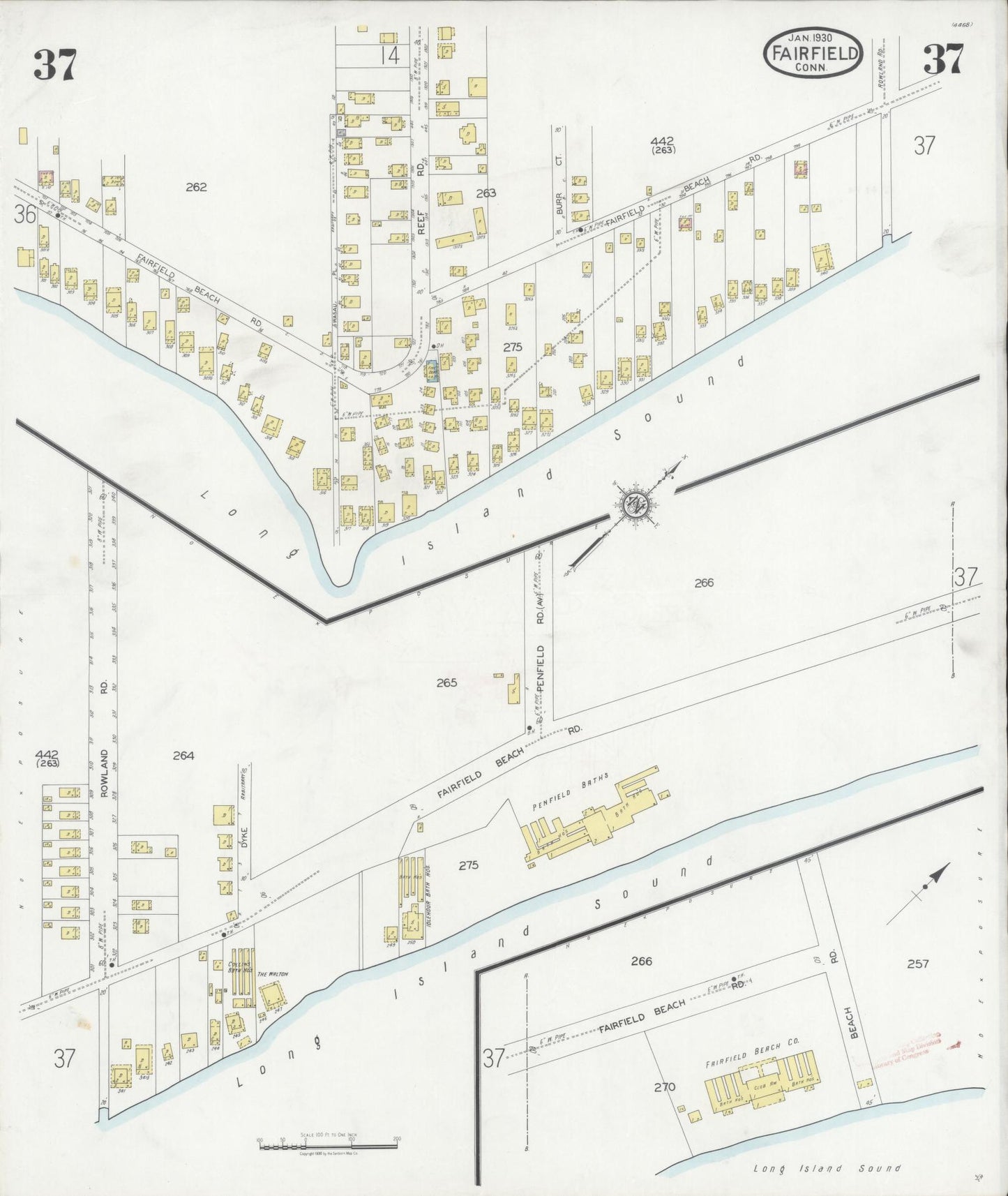 Sanborn Fire Insurance Map from Fairfield, Fairfield County, Connecticut (1930), Sheet #0037 - Complete Map Set gallery image, historic Sanborn map, vintage wall art, Connecticut Connecticut