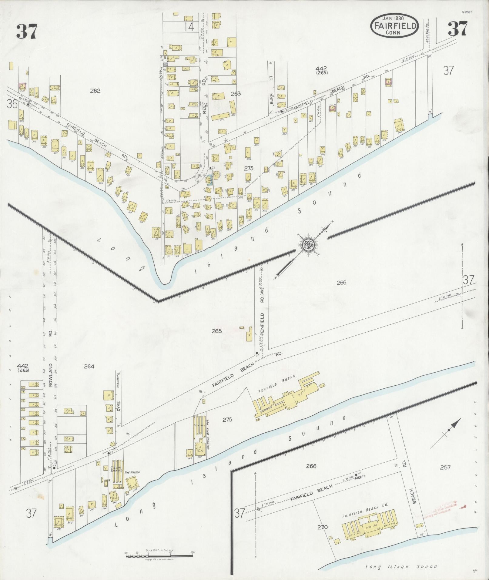 Sanborn Fire Insurance Map from Fairfield, Fairfield County, Connecticut (1930), Sheet #0037 - Complete Map Set gallery image, historic Sanborn map, vintage wall art, Connecticut Connecticut