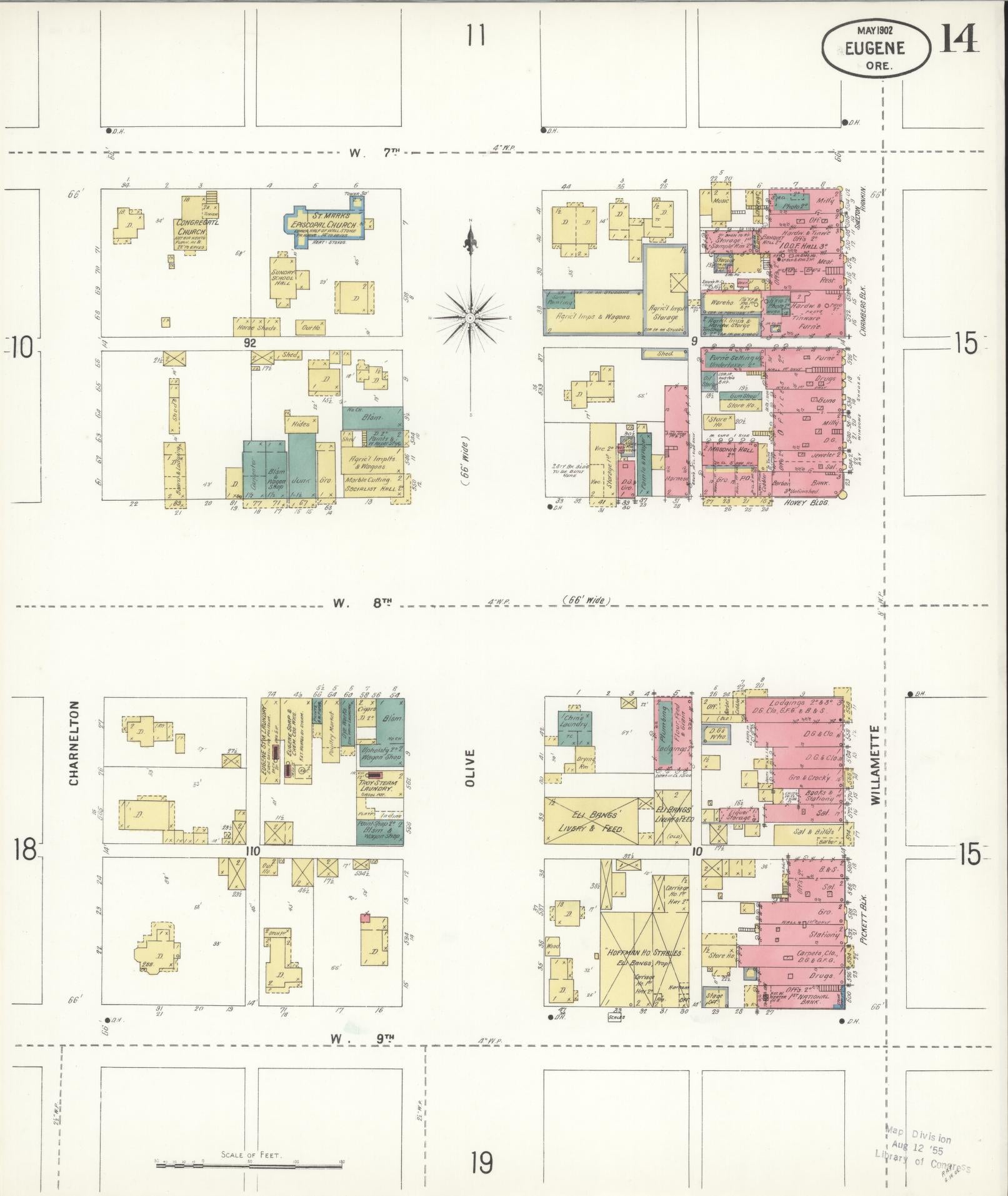 Sanborn Fire Insurance Map from Eugene, Lane County, Oregon (1902), Sheet #0014 - Complete Map Set gallery image, historic Sanborn map, vintage wall art, Oregon Oregon
