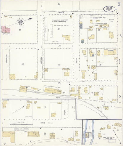 Sanborn Fire Insurance Map from Yreka, Siskiyou County, California (1908), Sheet #0007 - Complete Map Set gallery image, historic Sanborn map, vintage wall art, California California