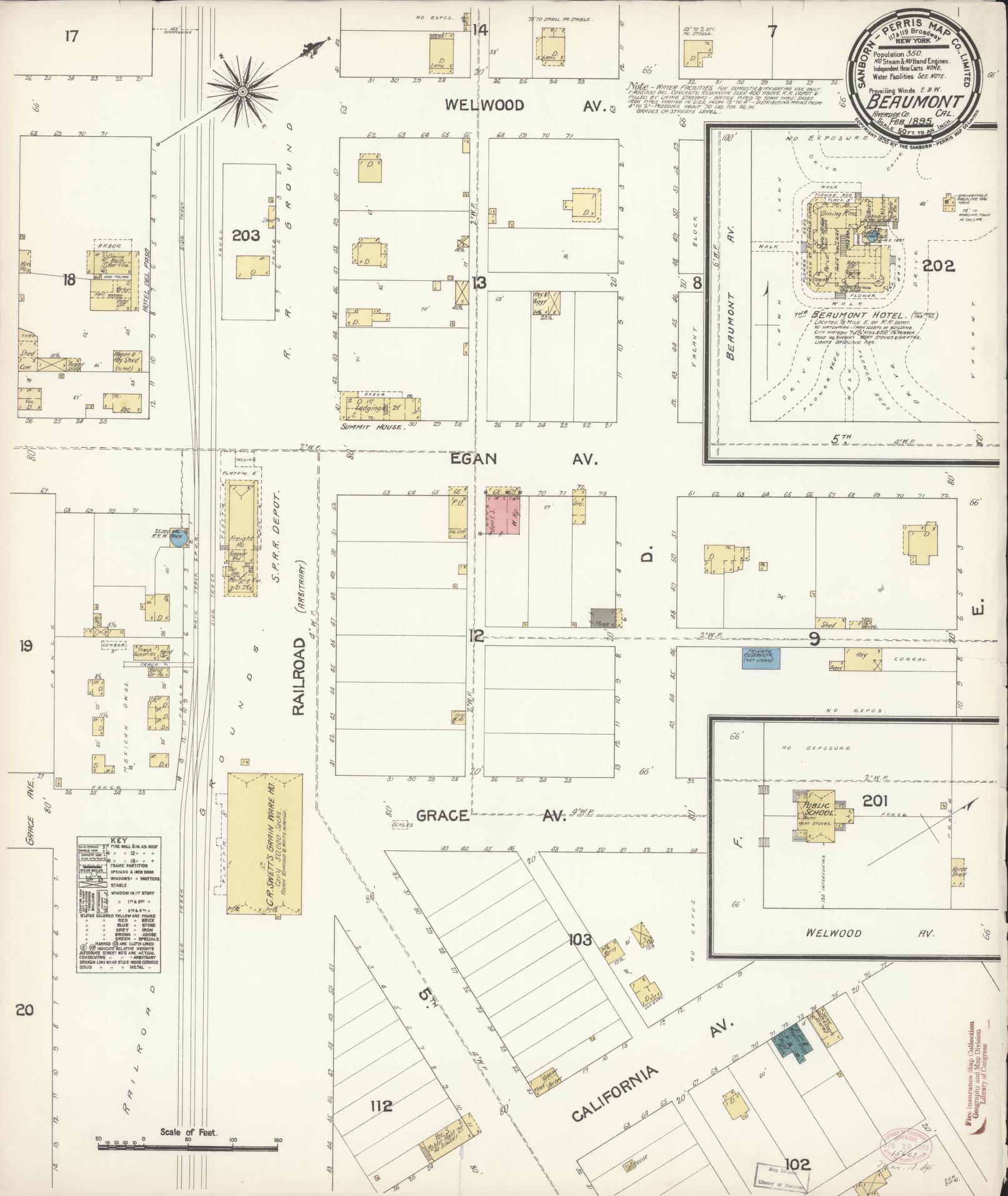 Sanborn Fire Insurance Map from Beaumont, Riverside County, California (1895), Sheet #0001 - Historic Sanborn Fire Insurance Map Print, vintage old map wall art, antique decor, genealogy gift, California California map
