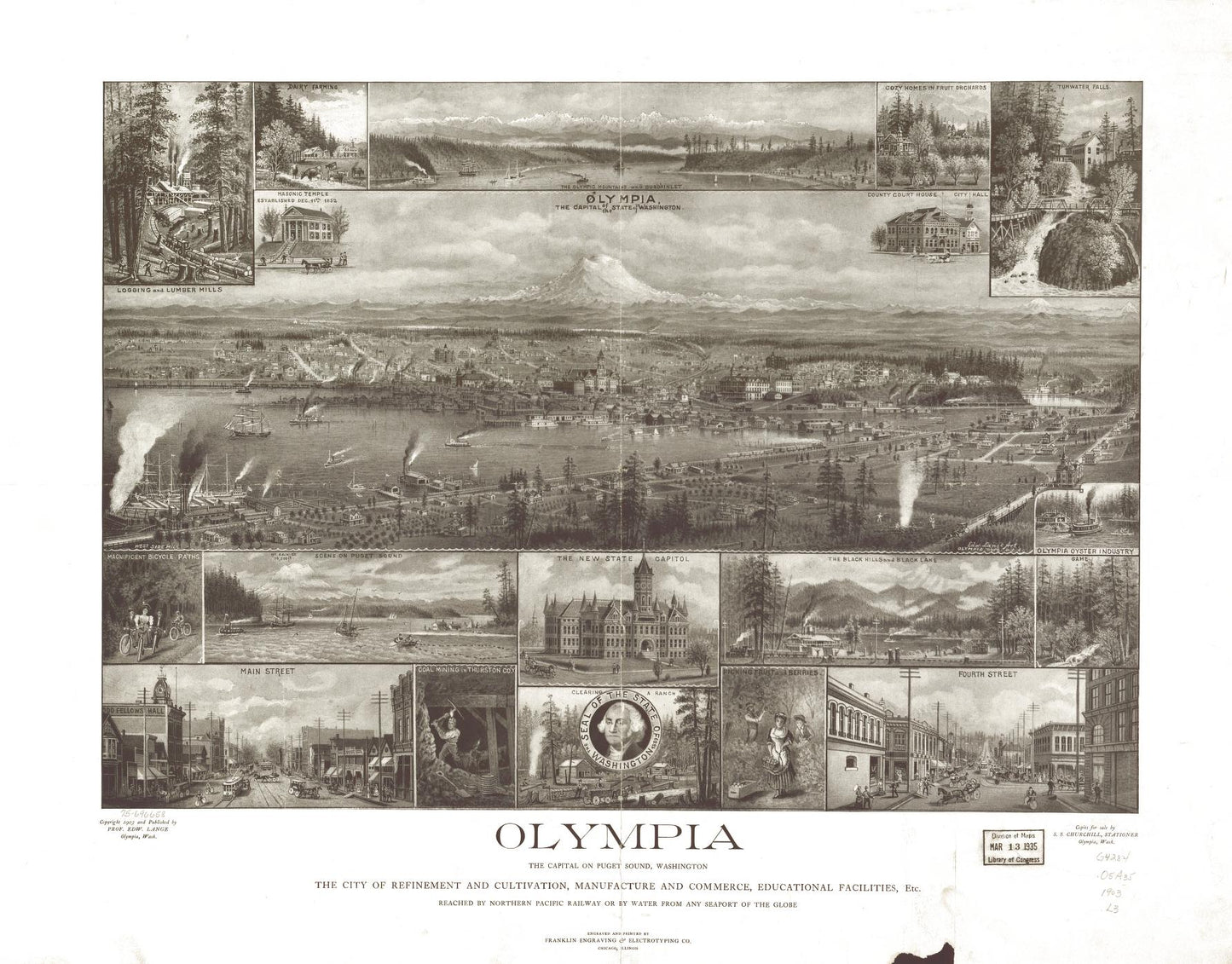 Olympia, the capital on Puget Sound, Washington. (1903) – Historic Bird’s-Eye View Panorama Print