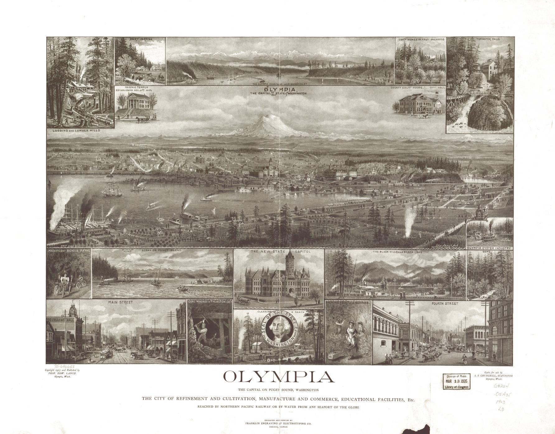 Olympia, the capital on Puget Sound, Washington. (1903) – Historic Bird’s-Eye View Panorama Print