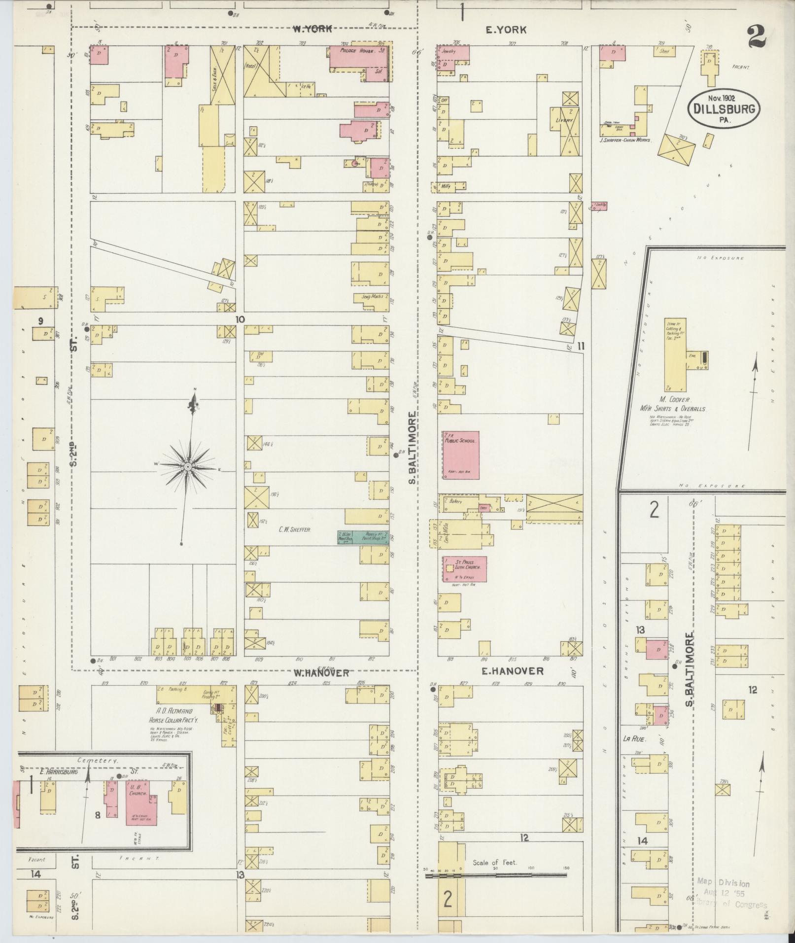 Sanborn Fire Insurance Map from Dillsburg, York County, Pennsylvania (1902), Sheet #0002 - Historic Sanborn Fire Insurance Map Print, vintage old map wall art, antique decor, genealogy gift, Pennsylvania Pennsylvania map