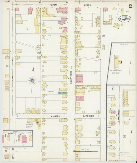 Sanborn Fire Insurance Map from Dillsburg, York County, Pennsylvania (1902), Sheet #0002 - Historic Sanborn Fire Insurance Map Print, vintage old map wall art, antique decor, genealogy gift, Pennsylvania Pennsylvania map