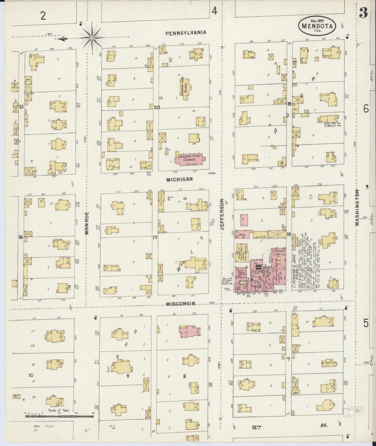 Sanborn Fire Insurance Map from Mendota, La Salle County, Illinois (1897), Sheet #0003 - Complete Map Set gallery image, historic Sanborn map, vintage wall art, Illinois Illinois