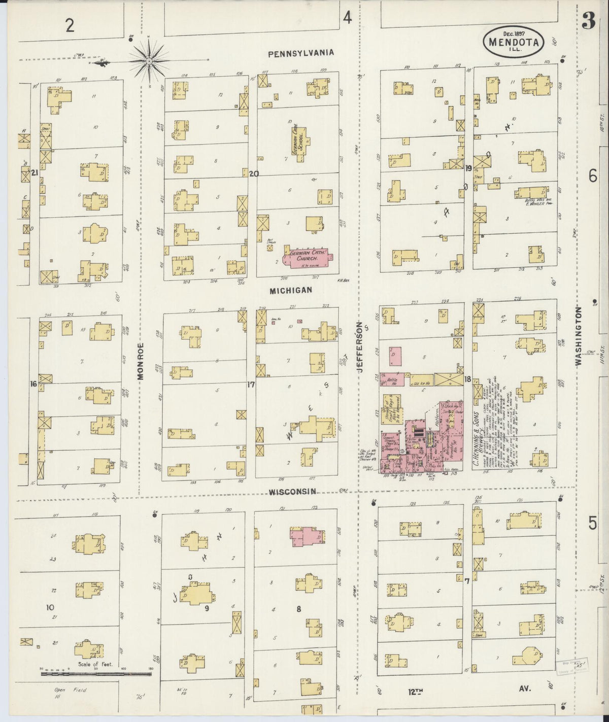Sanborn Fire Insurance Map from Mendota, La Salle County, Illinois (1897), Sheet #0003 - Complete Map Set gallery image, historic Sanborn map, vintage wall art, Illinois Illinois