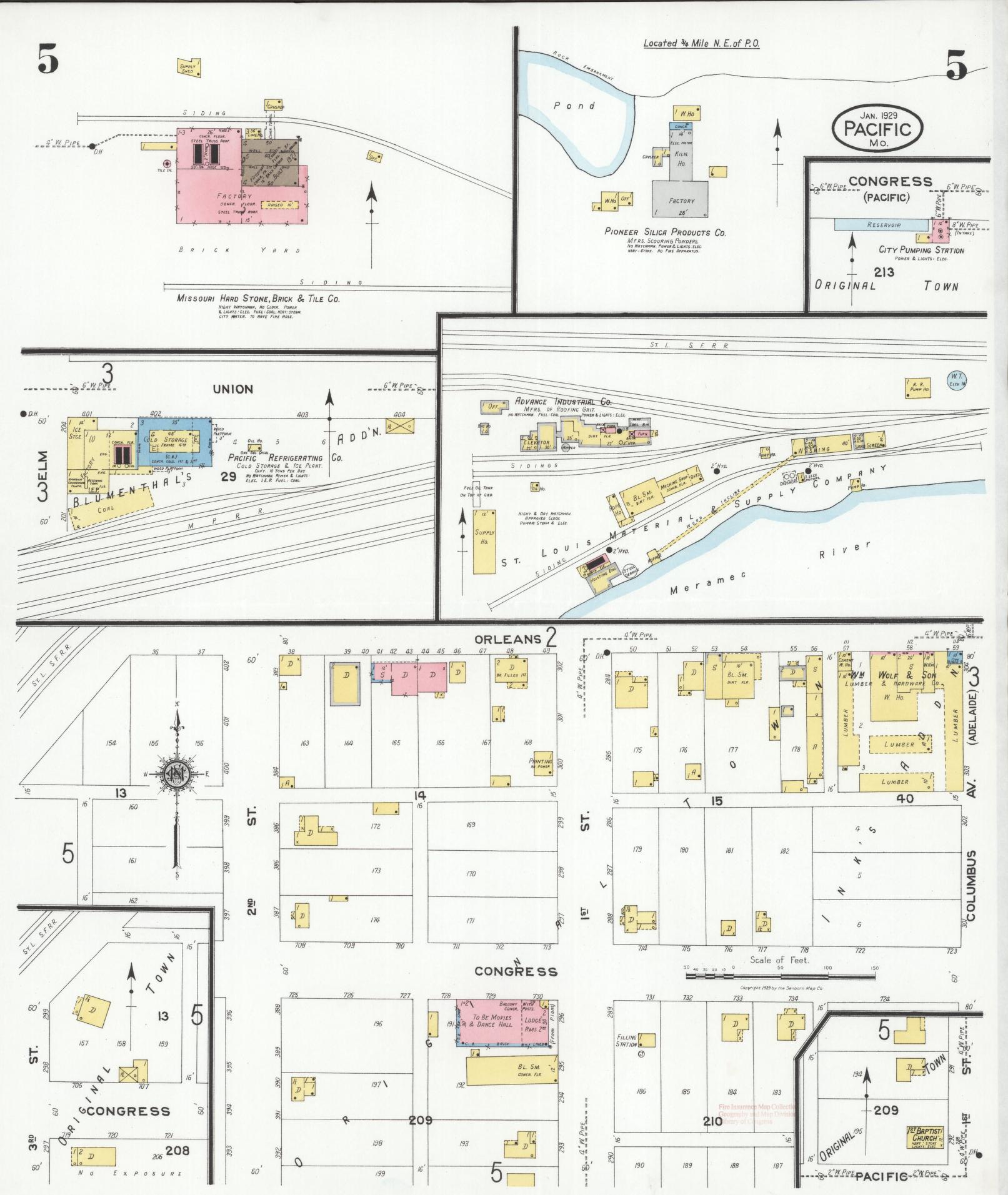 Sanborn Fire Insurance Map from Pacific, Franklin County, Missouri (1929), Sheet #0005 - Complete Map Set gallery image, historic Sanborn map, vintage wall art, Missouri Missouri