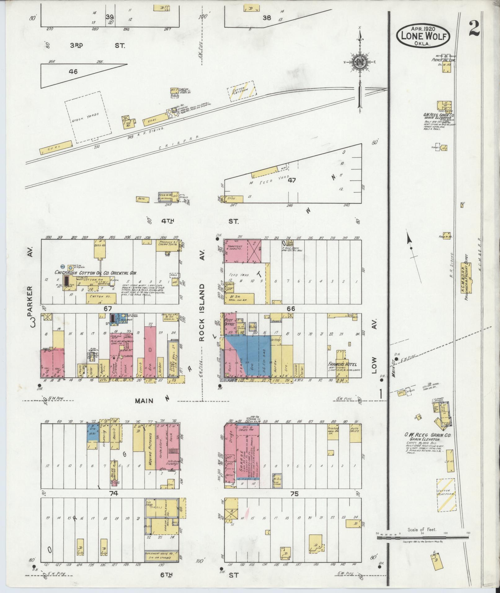 Sanborn Fire Insurance Map from Lone Wolf, Kiowa County, Oklahoma (1920), Sheet #0002 - Complete Map Set gallery image, historic Sanborn map, vintage wall art, Oklahoma Oklahoma