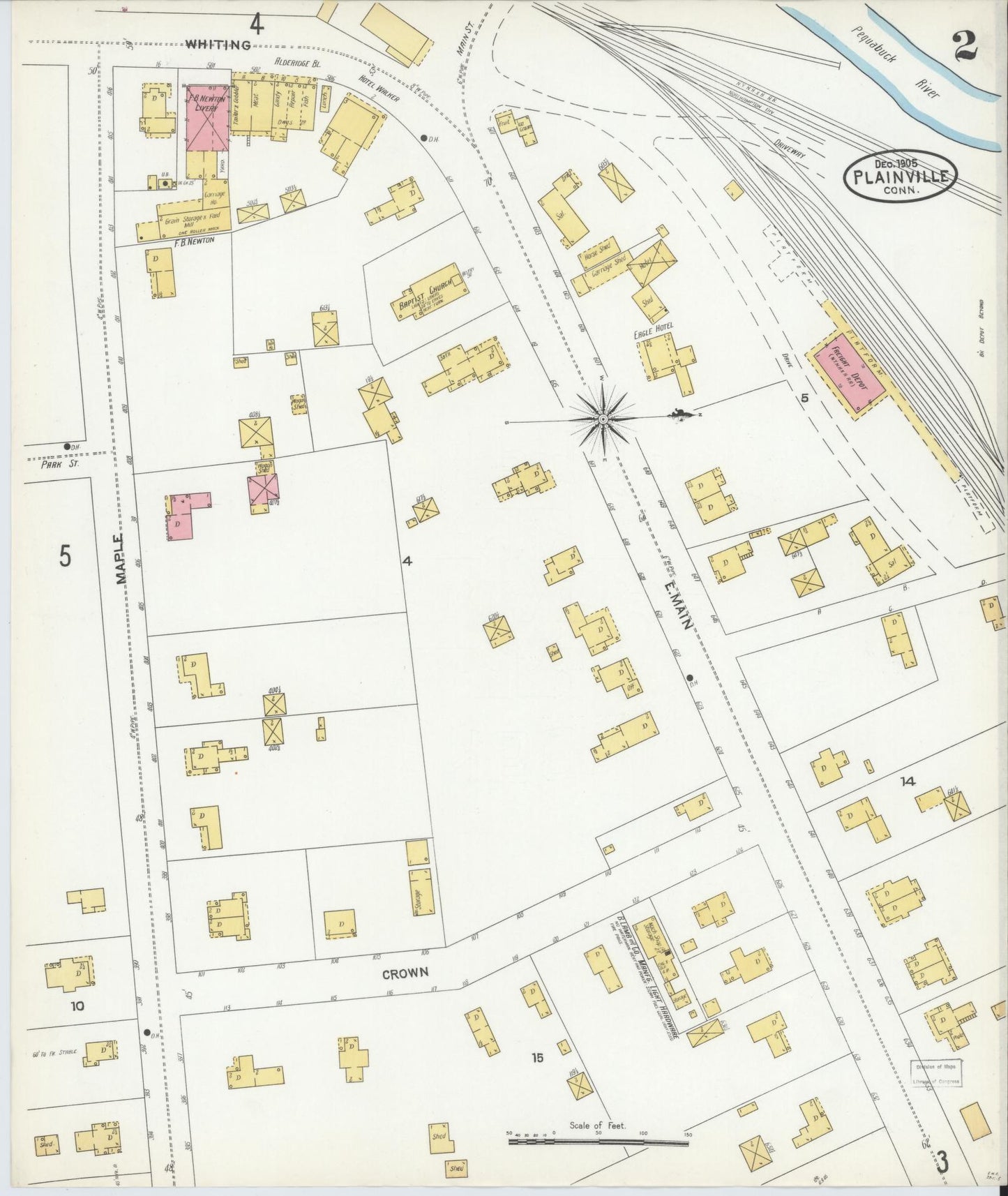 Sanborn Fire Insurance Map from Plainville, Hartford County, Connecticut (1905), Sheet #0002 - Historic Sanborn Fire Insurance Map Print, vintage old map wall art, antique decor, genealogy gift, Connecticut Connecticut map