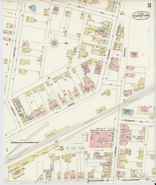 Sanborn Fire Insurance Map from Quakertown, Bucks County, Pennsylvania (1897), Sheet #0003 - Historic Sanborn Fire Insurance Map Print, vintage old map wall art, antique decor, genealogy gift, Pennsylvania Pennsylvania map