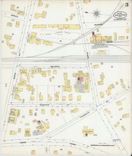 Sanborn Fire Insurance Map from Abington, Plymouth County, Massachusetts (1901), Sheet #0003 - Historic Sanborn Fire Insurance Map Print, vintage old map wall art, antique decor, genealogy gift, Massachusetts Massachusetts map