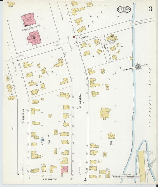 Sanborn Fire Insurance Map from Otsego, Allegan County, Michigan (1918), Sheet #0003 - Historic Sanborn Fire Insurance Map Print, vintage old map wall art, antique decor, genealogy gift, Michigan Michigan map
