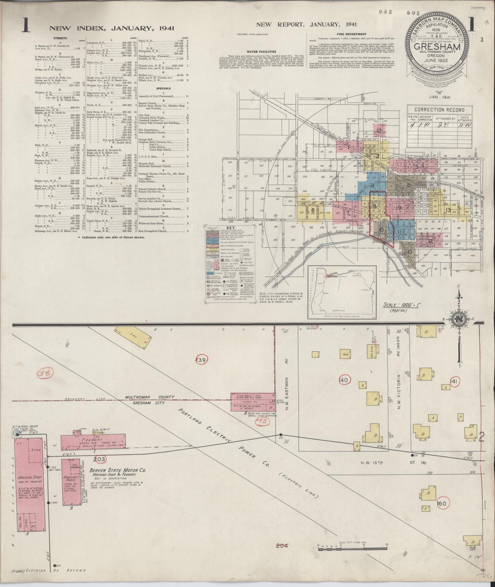 Sanborn Fire Insurance Map from Gresham, Multnomah County, Oregon (1941), Sheet #0001 - Complete Map Set gallery image, historic Sanborn map, vintage wall art, Oregon Oregon