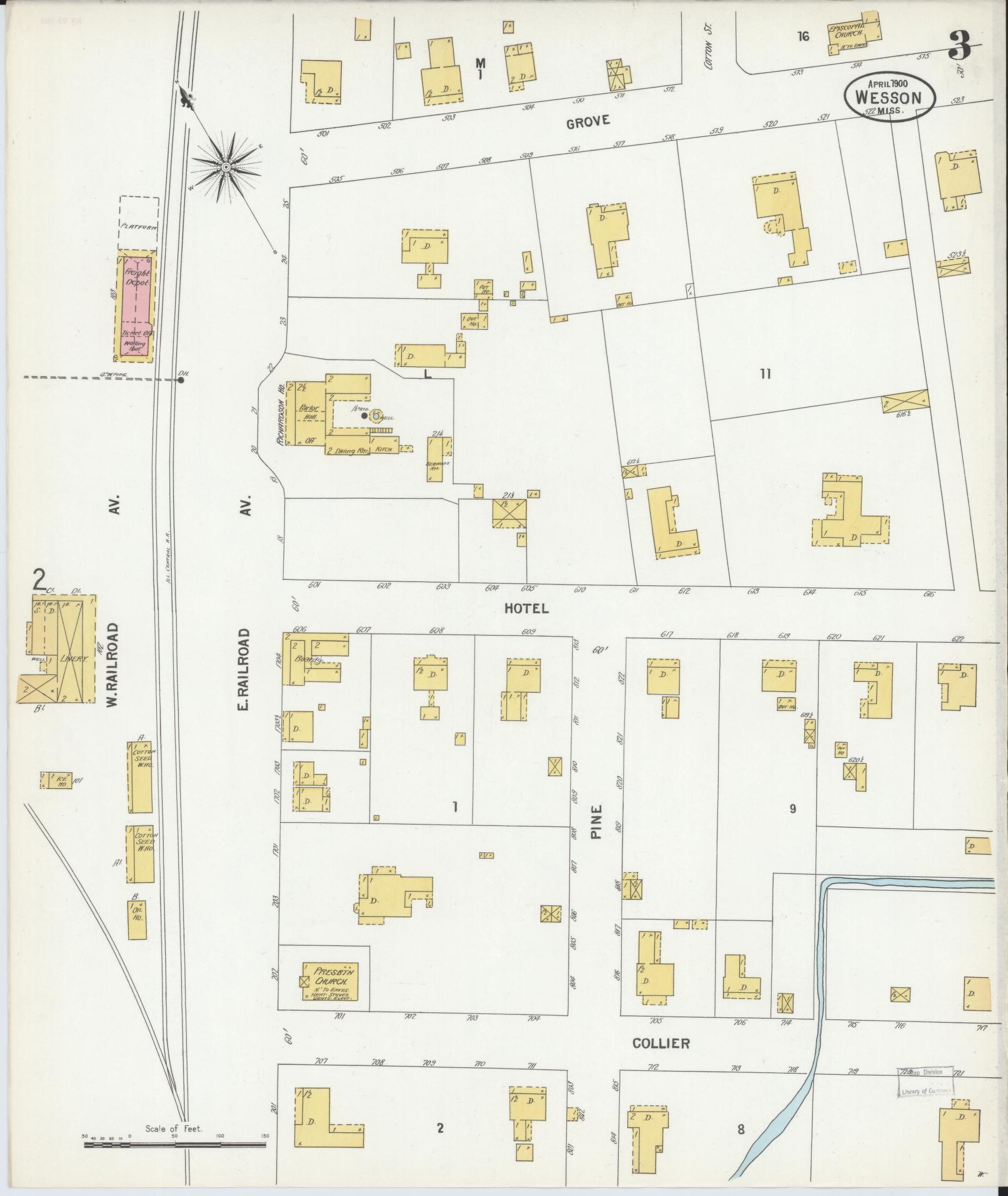 Sanborn Fire Insurance Map from Wesson, Copiah County, Mississippi (1900), Sheet #0003 - Complete Map Set gallery image, historic Sanborn map, vintage wall art, Mississippi Mississippi