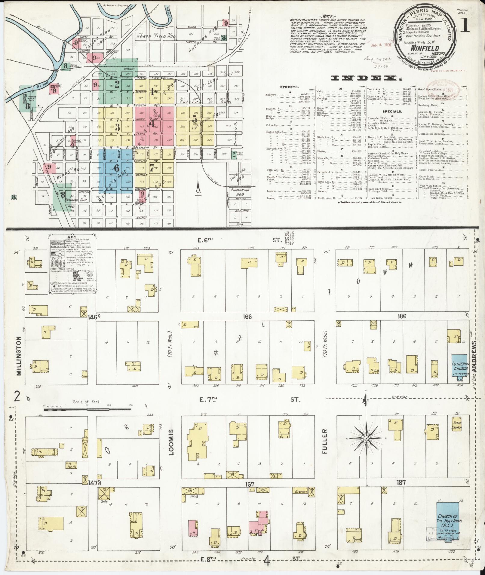 Sanborn Fire Insurance Map from Winfield, Cowley County, Kansas. (1899) – Historic Sanborn Fire Insurance Map Print