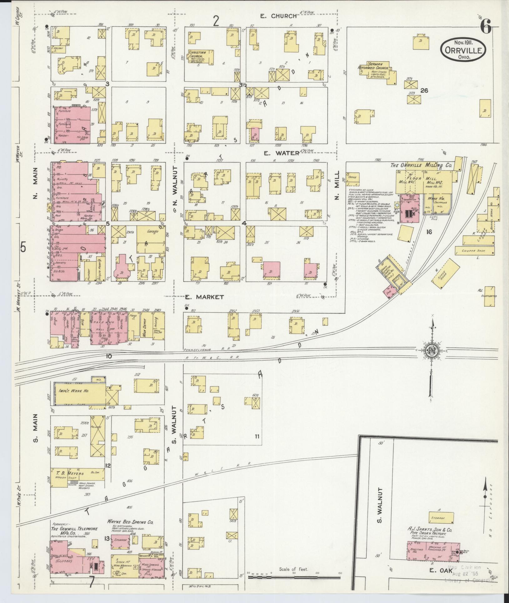 Sanborn Fire Insurance Map from Orrville, Wayne County, Ohio (1911), Sheet #0006 - Complete Map Set gallery image, historic Sanborn map, vintage wall art, Ohio Ohio