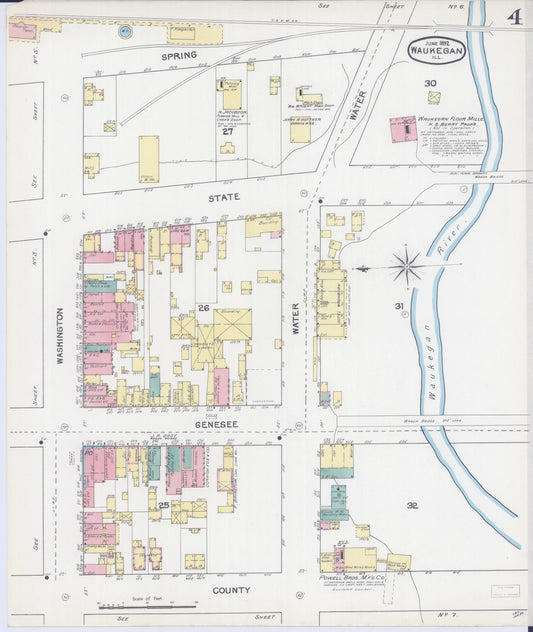 Sanborn Fire Insurance Map from Waukegan, Lake County, Illinois (1892), Sheet #0004 - Historic Sanborn Fire Insurance Map Print, vintage old map wall art, antique decor, genealogy gift, Illinois Illinois map