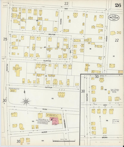 Sanborn Fire Insurance Map from Waltham, Middlesex County, Massachusetts (1903), Sheet #0026 - Historic Sanborn Fire Insurance Map Print, vintage old map wall art, antique decor, genealogy gift, Massachusetts Massachusetts map