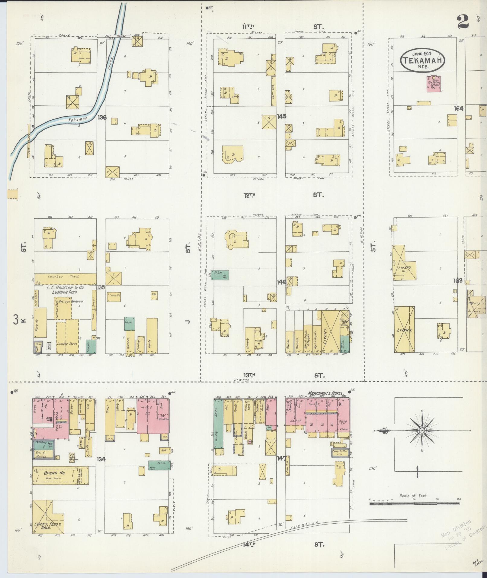 Sanborn Fire Insurance Map from Tekamah, Burt County, Nebraska (1904), Sheet #0002 - Historic Sanborn Fire Insurance Map Print, vintage old map wall art, antique decor, genealogy gift, Nebraska Nebraska map