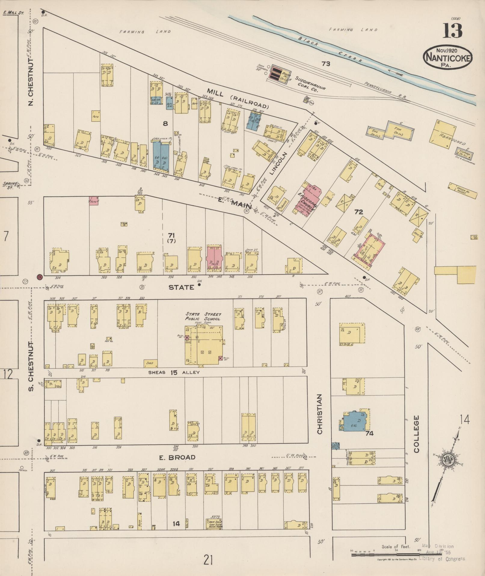Sanborn Fire Insurance Map from Nanticoke, Luzerne County, Pennsylvania (1920), Sheet #0013 - Historic Sanborn Fire Insurance Map Print, vintage old map wall art, antique decor, genealogy gift, Pennsylvania Pennsylvania map