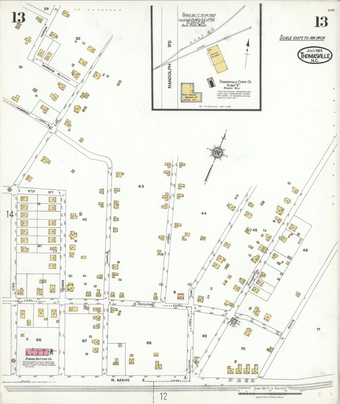 Sanborn Fire Insurance Map from Thomasville, Davidson County, North Carolina (1923), Sheet #0013 - Historic Sanborn Fire Insurance Map Print, vintage old map wall art, antique decor, genealogy gift, North Carolina North Carolina map