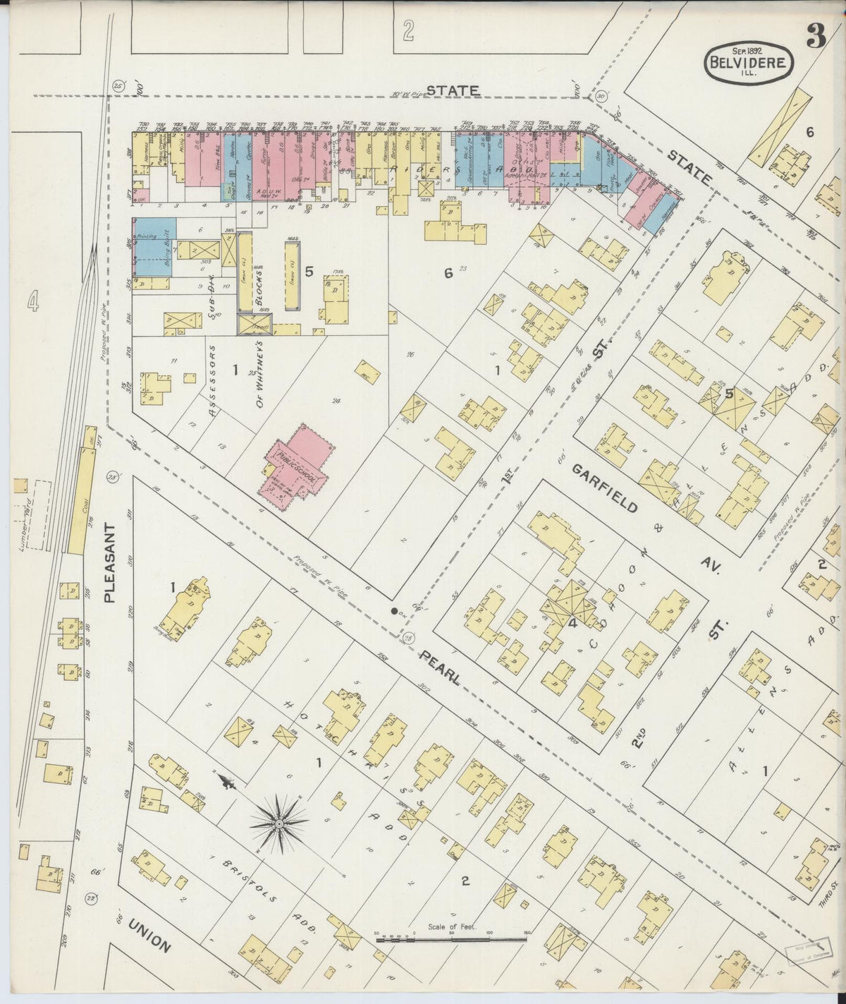 Sanborn Fire Insurance Map from Belvidere, Boone County, Illinois (1892), Sheet #0003 - Complete Map Set gallery image, historic Sanborn map, vintage wall art, Illinois Illinois