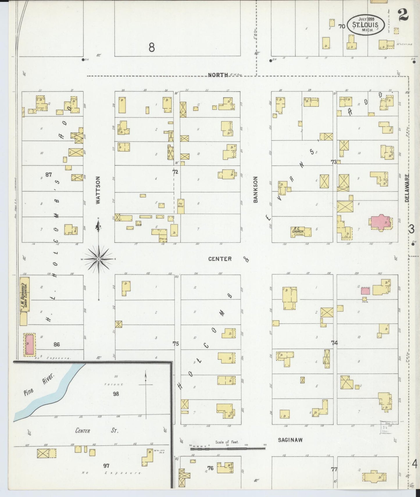 Sanborn Fire Insurance Map from Saint Louis, Gratiot County, Michigan (1899), Sheet #0002 - Complete Map Set gallery image, historic Sanborn map, vintage wall art, Michigan Michigan