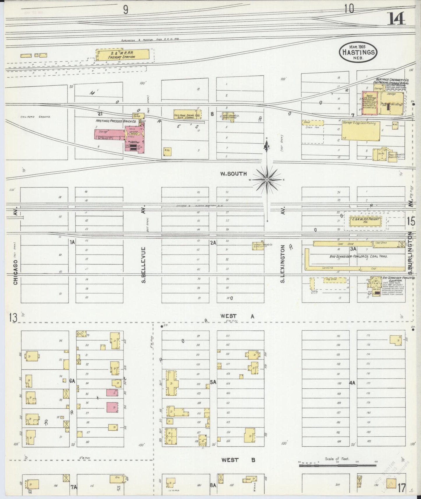 Sanborn Fire Insurance Map from Hastings, Adams County, Nebraska (1905), Sheet #0014 - Complete Map Set gallery image, historic Sanborn map, vintage wall art, Nebraska Nebraska