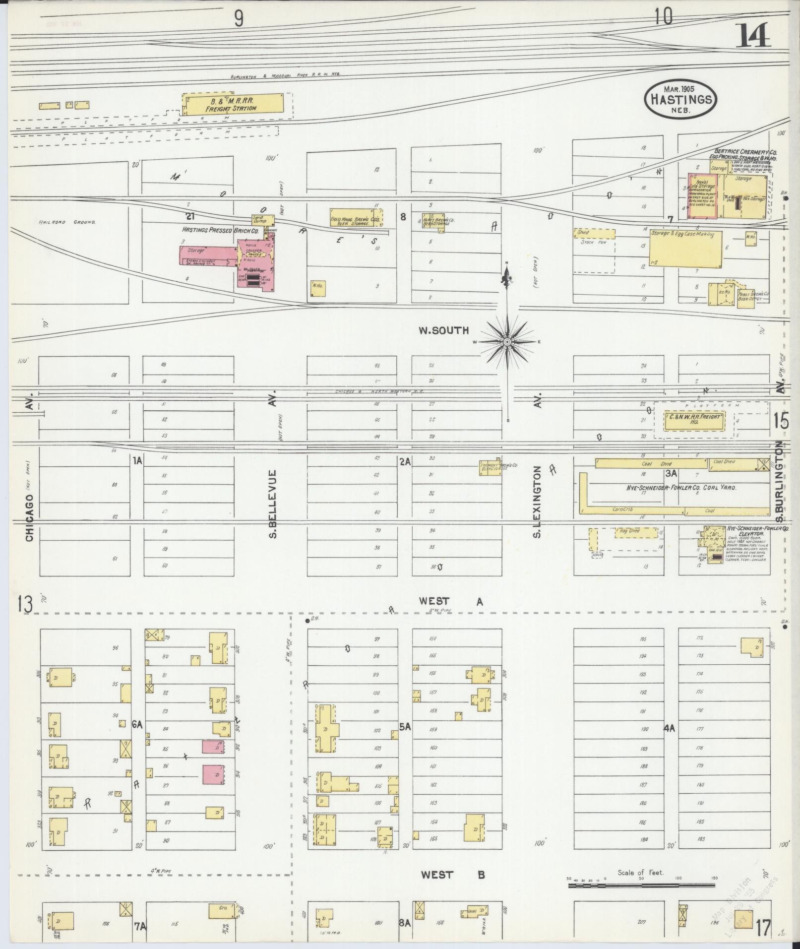 Sanborn Fire Insurance Map from Hastings, Adams County, Nebraska (1905), Sheet #0014 - Complete Map Set gallery image, historic Sanborn map, vintage wall art, Nebraska Nebraska