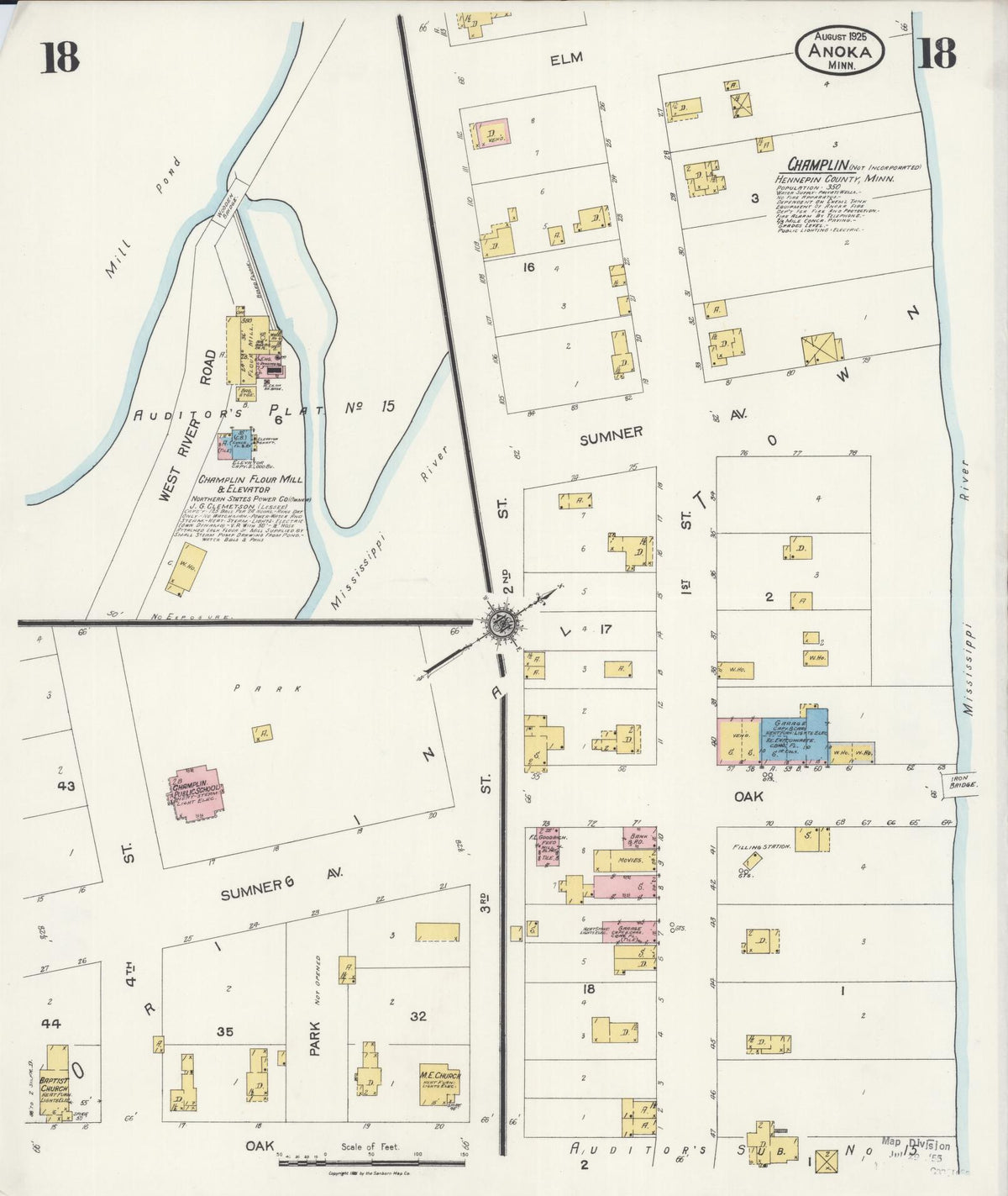 Sanborn Fire Insurance Map from Anoka, Anoka County, Minnesota (1925), Sheet #0018 - Historic Sanborn Fire Insurance Map Print, vintage old map wall art, antique decor, genealogy gift, Minnesota Minnesota map