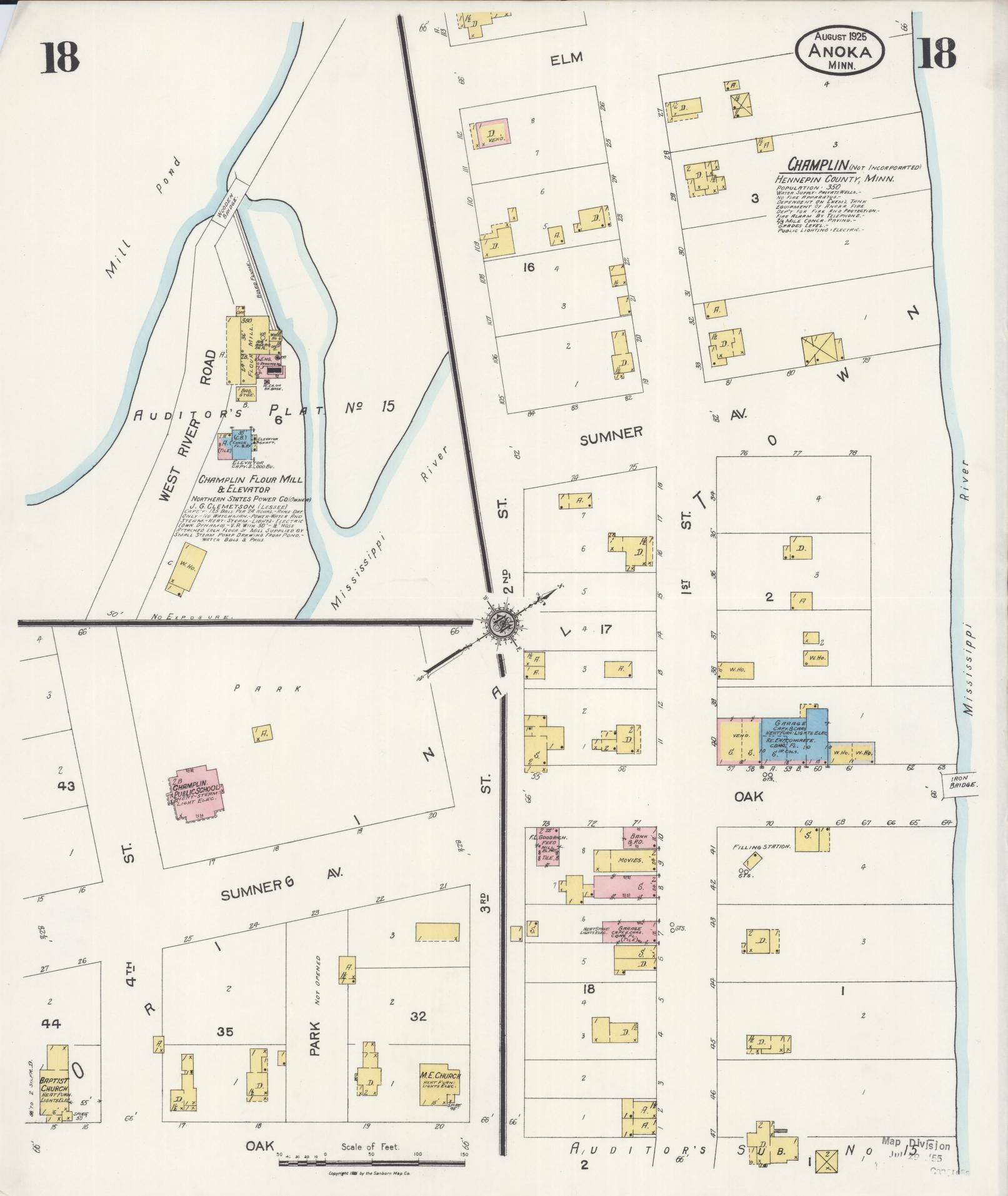 Sanborn Fire Insurance Map from Anoka, Anoka County, Minnesota (1925), Sheet #0018 - Historic Sanborn Fire Insurance Map Print, vintage old map wall art, antique decor, genealogy gift, Minnesota Minnesota map