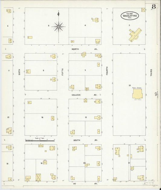 Sanborn Fire Insurance Map from Van Alstyne, Grayson County, Texas (1907), Sheet #0008 - Historic Sanborn Fire Insurance Map Print, vintage old map wall art, antique decor, genealogy gift, Texas Texas map