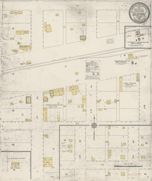 Sanborn Fire Insurance Map from Gildford, Hill County, Montana (1914), Sheet #0001 - Historic Sanborn Fire Insurance Map Print, vintage old map wall art, antique decor, genealogy gift, Montana Montana map
