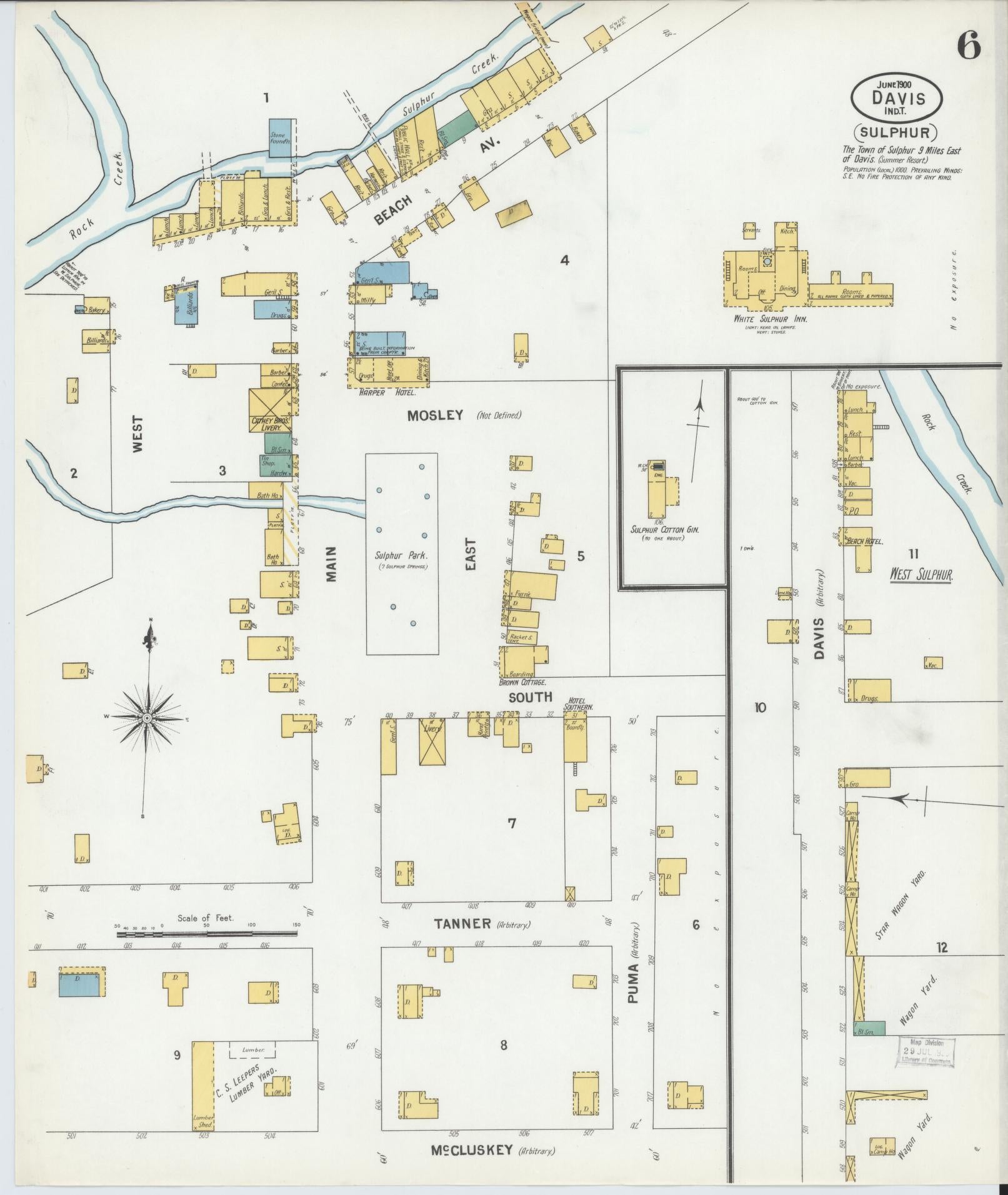 Sanborn Fire Insurance Map from Davis, Murray County, Oklahoma (1900), Sheet #0006 - Historic Sanborn Fire Insurance Map Print, vintage old map wall art, antique decor, genealogy gift, Oklahoma Oklahoma map