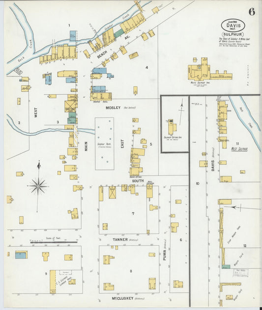 Sanborn Fire Insurance Map from Davis, Murray County, Oklahoma (1900), Sheet #0006 - Historic Sanborn Fire Insurance Map Print, vintage old map wall art, antique decor, genealogy gift, Oklahoma Oklahoma map