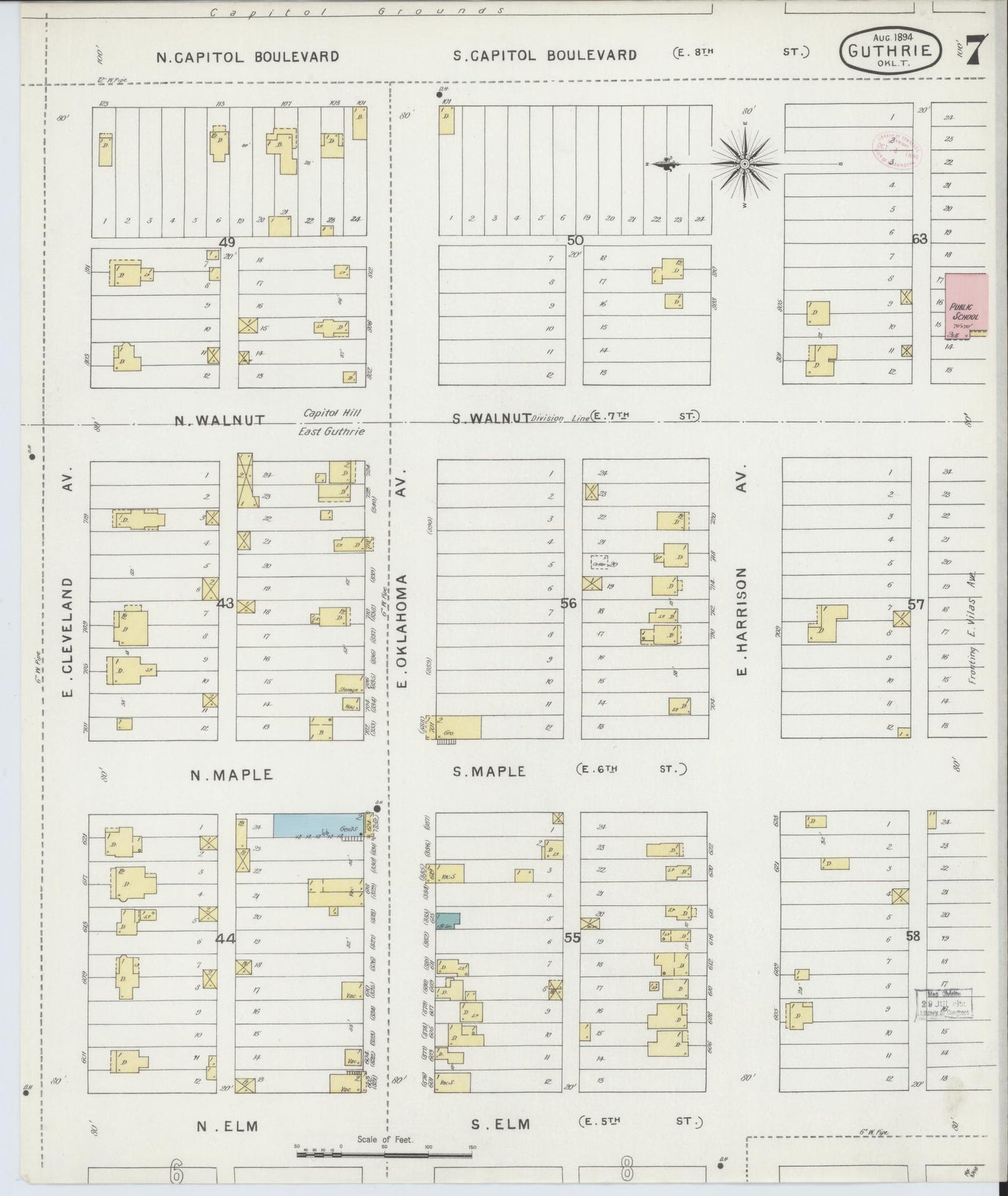 Sanborn Fire Insurance Map from Guthrie, Logan County, Oklahoma (1894), Sheet #0007 - Complete Map Set gallery image, historic Sanborn map, vintage wall art, Oklahoma Oklahoma