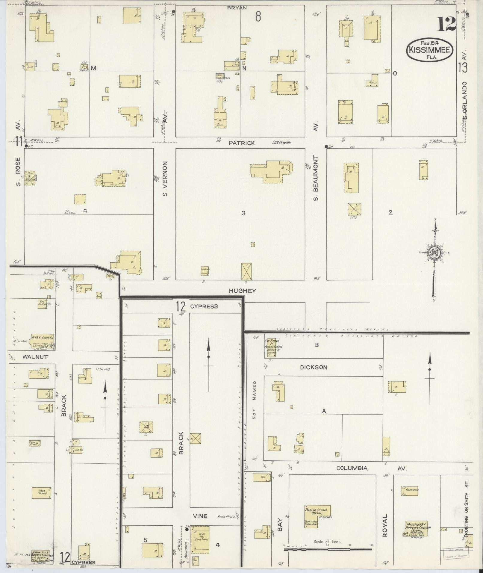 Sanborn Fire Insurance Map from Kissimmee, Osceola County, Florida (1914), Sheet #0012 - Complete Map Set gallery image, historic Sanborn map, vintage wall art, Florida Florida