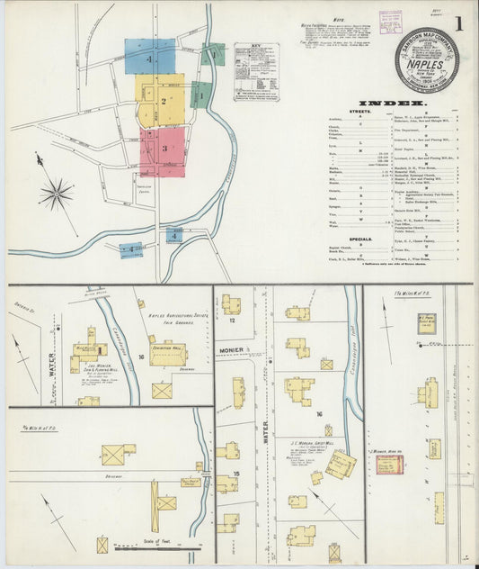 Sanborn Fire Insurance Map from Naples, Ontario County, New York (1906), Sheet #0001 - Historic Sanborn Fire Insurance Map Print, vintage old map wall art, antique decor, genealogy gift, New York New York map