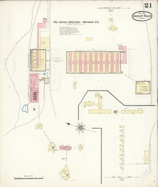 Sanborn Fire Insurance Map from Great Falls, Cascade County, Montana (1891), Sheet #0021 - Historic Sanborn Fire Insurance Map Print, vintage old map wall art, antique decor, genealogy gift, Montana Montana map