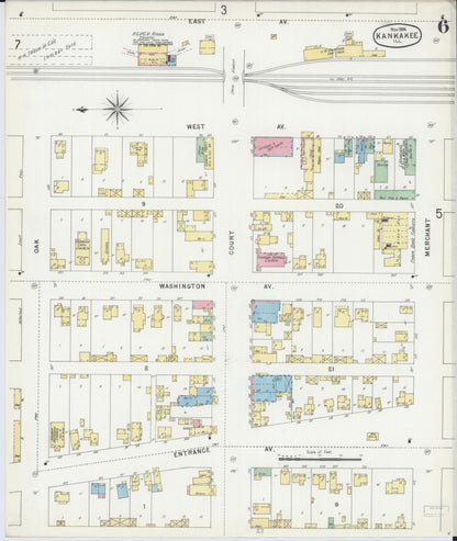 Sanborn Fire Insurance Map from Kankakee, Kankakee County, Illinois (1896), Sheet #0006 - Complete Map Set gallery image, historic Sanborn map, vintage wall art, Illinois Illinois
