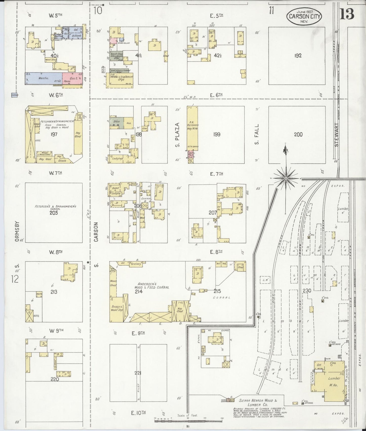 Sanborn Fire Insurance Map from Carson City, Carson City County, Nevada (1907), Sheet #0013 - Complete Map Set gallery image, historic Sanborn map, vintage wall art, Nevada Nevada